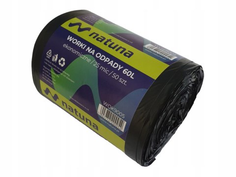 Worki na śmieci 60L 25mic LDPE ekonomiczne NATUNA (50szt) Worki na śmieci 60L 25mic LDPE ekonomiczne NATUNA (50szt)