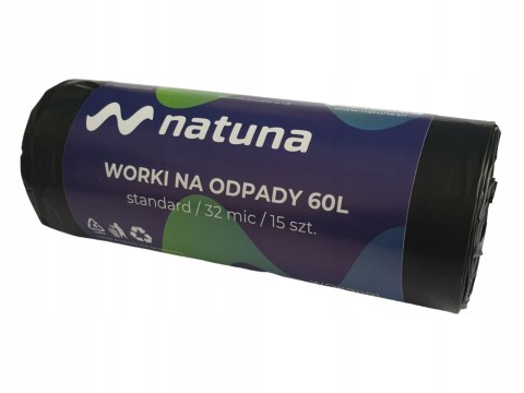 Worki na śmieci 60L 32mic LDPE standard NATUNA (15szt) Worki na śmieci 60L 32mic LDPE standard NATUNA (15szt)