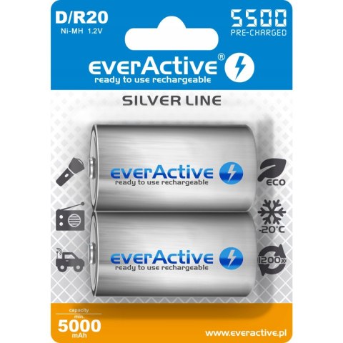 Akumulatorek Ni-MH EVERACTIVE Silver Line D/HR20 5000mAh blister (2szt) Akumulatorek Ni-MH EVERACTIVE Silver Line D/HR20 5000mAh blister (2szt)