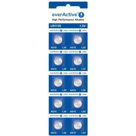 Bateria EVERACTIVE AG10/LR54/LR1130 1,5V guzikowa (10szt) Bateria EVERACTIVE AG10/LR54/LR1130 1,5V guzikowa (10szt)
