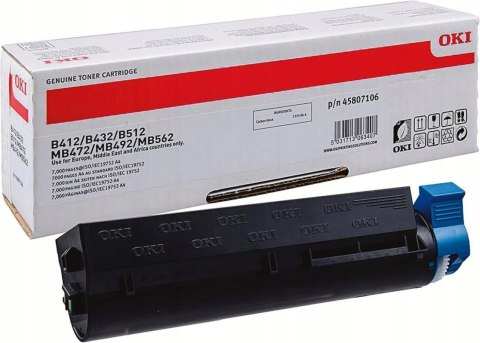 Toner OKI (45807106) czarny 7000str B412/B432/B512/MB472/MB492 Toner OKI (45807106) czarny 7000str B412/B432/B512/MB472/MB492