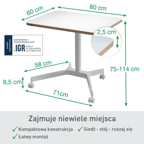 Biurko Leitz Ergo białe do pracy w pozycji siedzącej i stojącej 65360001 Biurko Leitz Ergo białe do pracy w pozycji siedzącej i stojącej 65360001