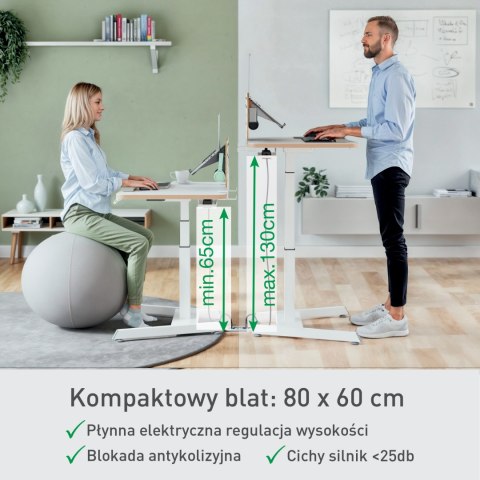 Biurko Leitz Ergo białe do pracy w pozycji siedzącej i stojącej obsługiwane elektronicznie 65340001 Biurko Leitz Ergo białe do pracy w pozycji siedzącej i stojącej obsługiwane elektronicznie 65340001
