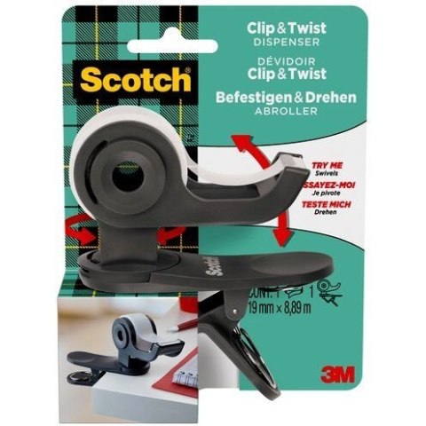Podajnik SCOTCH Clip&Twist do taśmy kl. zielony+ taśma 19x 8,89m Podajnik SCOTCH Clip&Twist do taśmy kl. zielony+ taśma 19x 8,89m