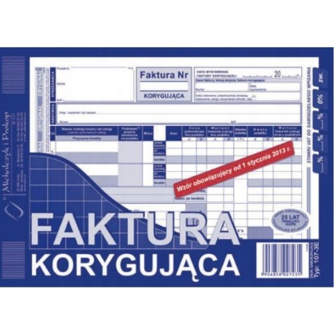 107-3E Faktura VAT korygująca A5 80k Michalczyk i Prokop 107-3E Faktura VAT korygująca A5 80k Michalczyk i Prokop