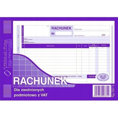 231-3 Rachunek A5 dla zw.z VAT (poziom)MICHALCZYK i PROKOP 231-3 Rachunek A5 dla zw.z VAT (poziom)MICHALCZYK i PROKOP