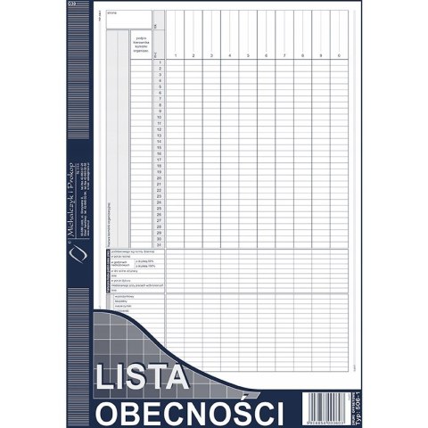 506-1 Lista obecności MICHALCZYK&PROKOP A4 40 kartek 506-1 Lista obecności MICHALCZYK&PROKOP A4 40 kartek