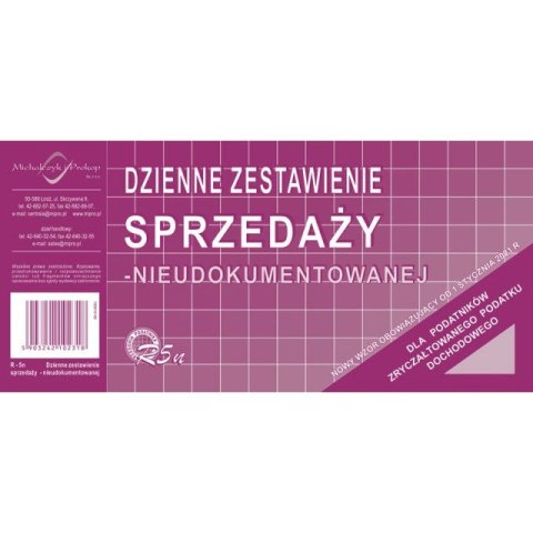 R-05n Dzienne zestawienie sprzedaży 1/3 A4 nieudokumentowanej MICHALCZYK R-05n Dzienne zestawienie sprzedaży 1/3 A4 nieudokumentowanej MICHALCZYK
