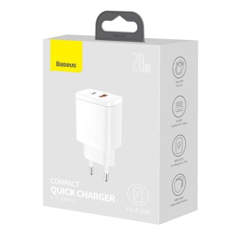 Ładowarka sieciowa 230V 1xUSB-C + 1xUSB-A 3A BASEUS COMPACT CCXJ-B02 biała Ładowarka sieciowa 230V 1xUSB-C + 1xUSB-A 3A BASEUS COMPACT CCXJ-B02 biała