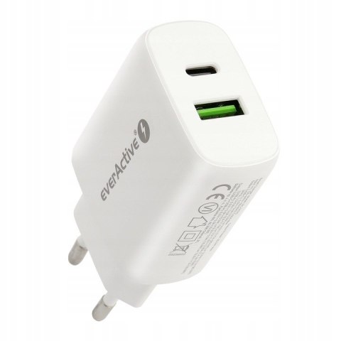Ładowarka sieciowa 230V EVERACTIVE SC-370Q 1xUSB-C + 1xUSB 3A 25W biała Ładowarka sieciowa 230V EVERACTIVE SC-370Q 1xUSB-C + 1xUSB 3A 25W biała