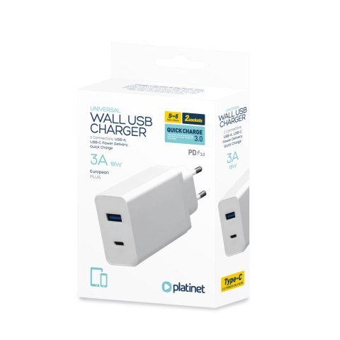 Ładowarka sieciowa 230V PLATINET 1xUSB-A + 1xUSB-C 18W biała (45480) Ładowarka sieciowa 230V PLATINET 1xUSB-A + 1xUSB-C 18W biała (45480)