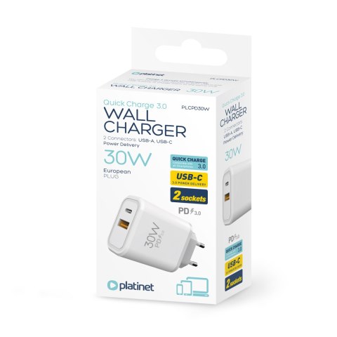 Ładowarka sieciowa 230V PLATINET 1xUSB-A + 1xUSB-C 30W biała (46002) Ładowarka sieciowa 230V PLATINET 1xUSB-A + 1xUSB-C 30W biała (46002)