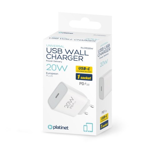 Ładowarka sieciowa 230V PLATINET 1xUSB-C 20W biała (46000) Ładowarka sieciowa 230V PLATINET 1xUSB-C 20W biała (46000)
