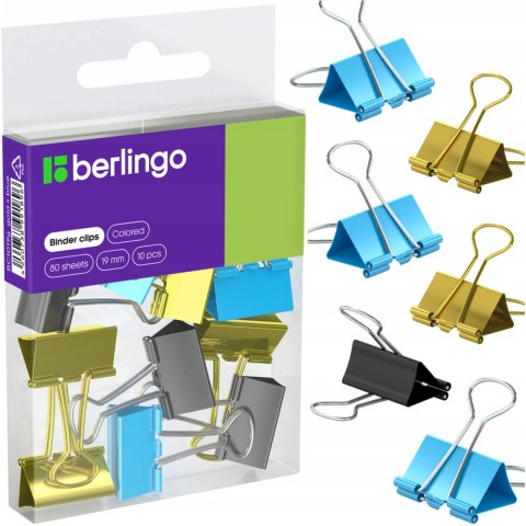 Klipy biurowe do papieru 19mm 10szt. niebieskie złote i srebrne 330195 BERLINGO Klipy biurowe do papieru 19mm 10szt. niebieskie złote i srebrne 330195 BERLINGO