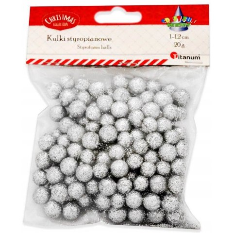 Kulki styropianowe 10-12mm (20g) srebrne z brokatem 439979 TITANUM Kulki styropianowe 10-12mm (20g) srebrne z brokatem 439979 TITANUM