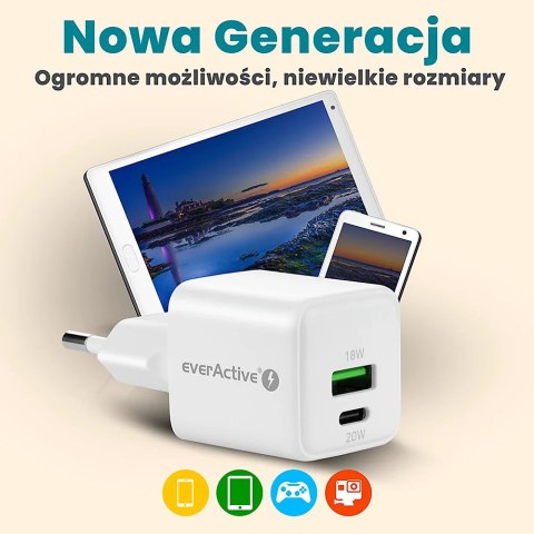 Ładowarka sieciowa 230V EVERACTIVE SC-330Q 1xUSB-A + 1xUSB-C 20W biała Ładowarka sieciowa 230V EVERACTIVE SC-330Q 1xUSB-A + 1xUSB-C 20W biała