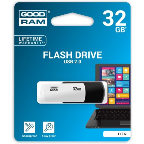 Pamięć USB 32GB GOODRAM UCO2 czarno- biały USB 2.0 UCO2-0320KWR11 Pamięć USB 32GB GOODRAM UCO2 czarno- biały USB 2.0 UCO2-0320KWR11