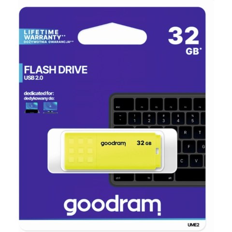 Pamięć USB 32GB GOODRAM UME2 żółty USB 2.0 UME2-0320Y0R11 Pamięć USB 32GB GOODRAM UME2 żółty USB 2.0 UME2-0320Y0R11