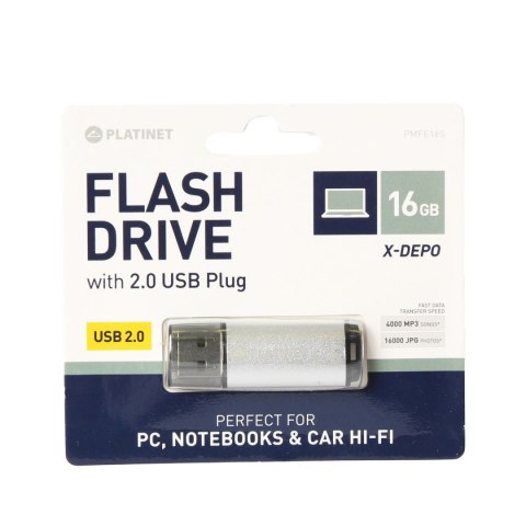 Pamięć USB-A 16GB PLATINET X-DEPO USB 2.0 srebrny (42175) Pamięć USB-A 16GB PLATINET X-DEPO USB 2.0 srebrny (42175)