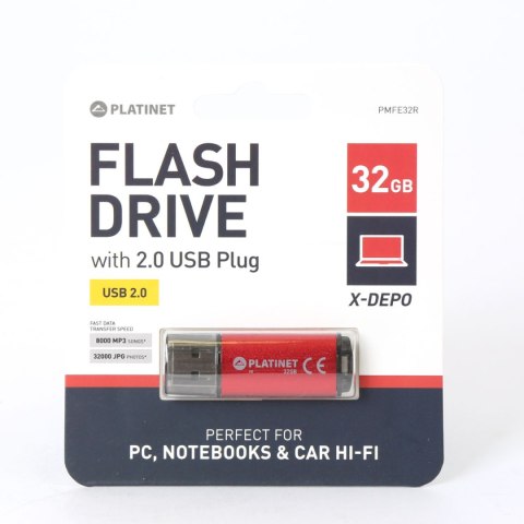 Pamięć USB-A 32GB PLATINET X-DEPO USB 2.0 czerwony (42969) Pamięć USB-A 32GB PLATINET X-DEPO USB 2.0 czerwony (42969)
