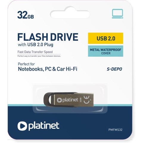 Pamięć USB-A 32GB PLATINET S-DEPO USB 2.0 metalowy wodoodporny (44847) Pamięć USB-A 32GB PLATINET S-DEPO USB 2.0 metalowy wodoodporny (44847)