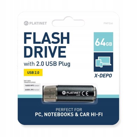 Pamięć USB-A 64GB PLATINET X-DEPO USB 2.0 czarny (42117) Pamięć USB-A 64GB PLATINET X-DEPO USB 2.0 czarny (42117)