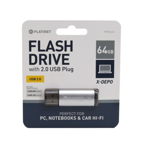 Pamięć USB-A 64GB PLATINET X-DEPO USB 2.0 srebrny (43613) Pamięć USB-A 64GB PLATINET X-DEPO USB 2.0 srebrny (43613)