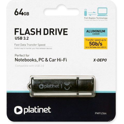 Pamięć USB-A 64GB PLATINET X-DEPO USB 3.2 czarny (41589) Pamięć USB-A 64GB PLATINET X-DEPO USB 3.2 czarny (41589)