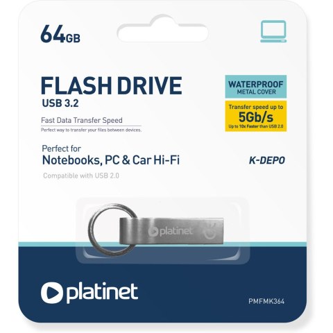 Pamięć USB-A 64GB PLATINET K-DEPO USB 3.2 metalowy wodoodporny (45783) Pamięć USB-A 64GB PLATINET K-DEPO USB 3.2 metalowy wodoodporny (45783)
