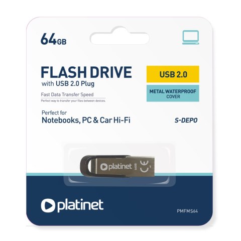 Pamięć USB-A 64GB PLATINET S-DEPO USB 2.0 metalowy wodoodporny (44848) Pamięć USB-A 64GB PLATINET S-DEPO USB 2.0 metalowy wodoodporny (44848)