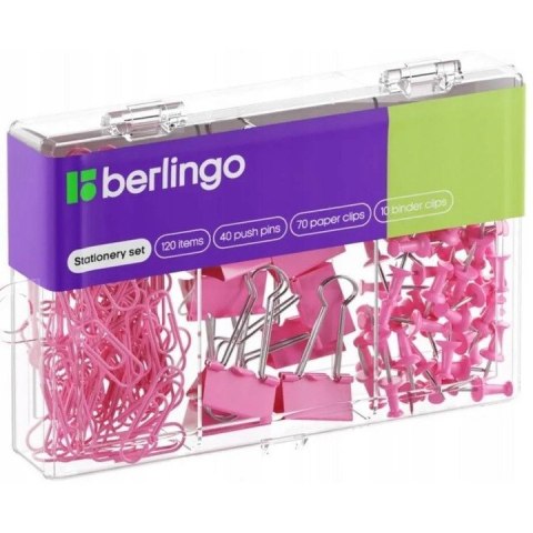 Zestaw 40 pinezek 70 spinaczy 10 klipów różowy 353631 BERLINGO