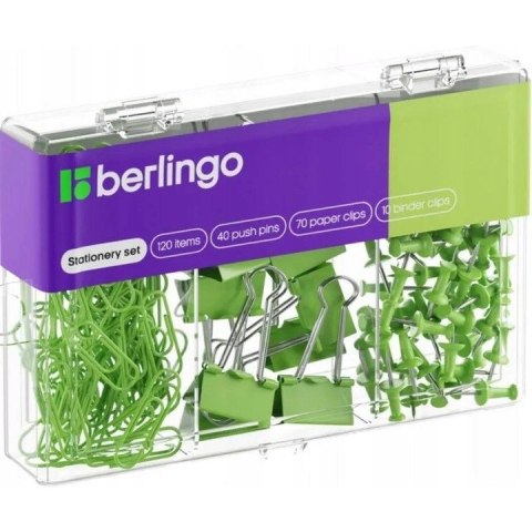 Zestaw 40 pinezek 70 spinaczy 10 klipów zielony 353630 BERLINGO