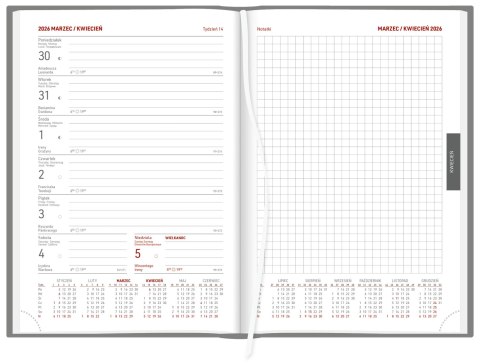 Kalendarz A5 Aluminium STANDARD tygodniowy z notesem p.biały 237 A5TNB granatowy Wokół Nas