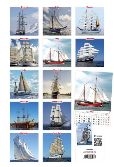 Kalendarz ścienny duży ŻAGLOWCE A3-9 AVANTI