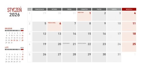 Kalendarz z notesem miesięczny szary 2026 KB064B Wokół Nas