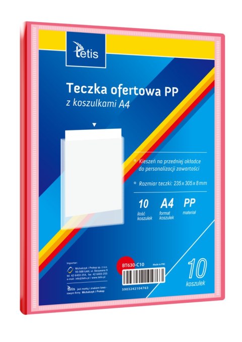 Teczka ofertowa A4 PP 10 koszulek CZERWONA BT630-C10 TETIS Teczka ofertowa A4 PP 10 koszulek CZERWONA BT630-C10 TETIS