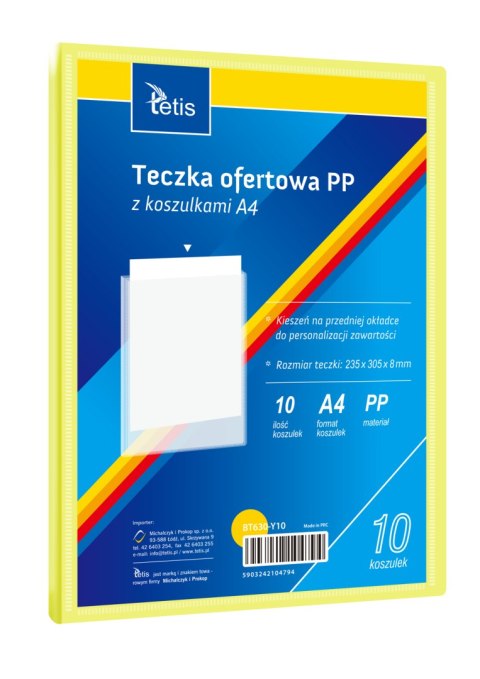 Teczka ofertowa A4 PP 10 koszulek ŻÓŁTA BT630-Y10 TETIS Teczka ofertowa A4 PP 10 koszulek ŻÓŁTA BT630-Y10 TETIS