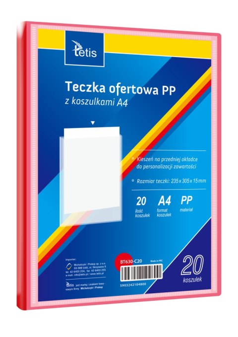 Teczka ofertowa A4 PP 20 koszulek CZERWONA BT630-C20 TETIS Teczka ofertowa A4 PP 20 koszulek CZERWONA BT630-C20 TETIS