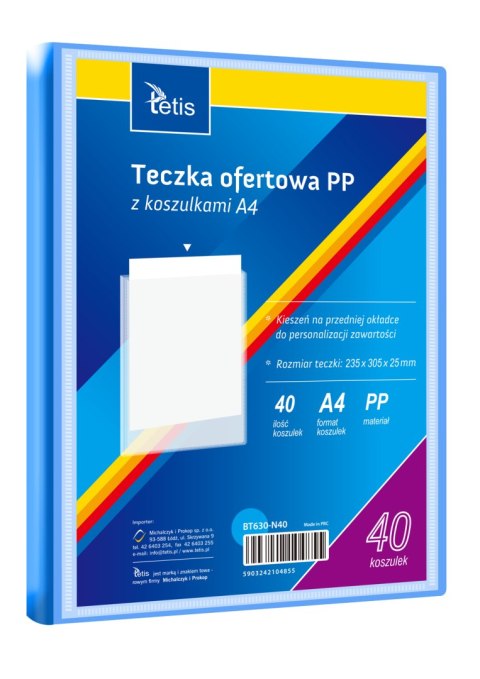 Teczka ofertowa A4 PP 40 koszulek NIEBIESKA BT630-N40 TETIS Teczka ofertowa A4 PP 40 koszulek NIEBIESKA BT630-N40 TETIS