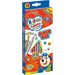 Kredki szkolne trójkątne grube Super Size Zestaw 12 kredek + temperówka BAMBINO St.Majewski