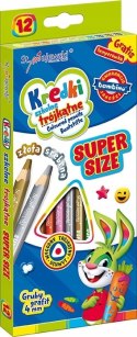 Kredki szkolne trójkątne grube Super Size Zestaw 12 kredek + temperówka BAMBINO St.Majewski