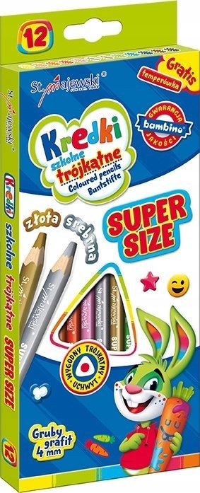 Kredki szkolne trójkątne grube Super Size Zestaw 12 kredek + temperówka BAMBINO St.Majewski Kredki szkolne trójkątne grube Super Size Zestaw 12 kredek + temperówka BAMBINO St.Majewski
