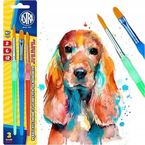 Pędzelki szkolne zestaw 3 sztuki rozmiar nr. 2,6,12 315023002 ASTRA
