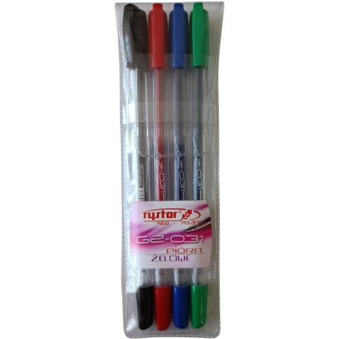 Zestaw pióro żelowe 0,5mm GZ-031/czarny, czerwony, niebieski, zielony- 4szt RYSTOR 426-220 Zestaw pióro żelowe 0,5mm GZ-031/czarny, czerwony, niebieski, zielony- 4szt RYSTOR 426-220