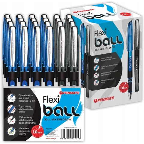 Długopis FLEXI BALL ze skuwką niebieski (20szt.), czarny (10szt.) 1,0mm PENMATE Długopis FLEXI BALL ze skuwką niebieski (20szt.), czarny (10szt.) 1,0mm PENMATE